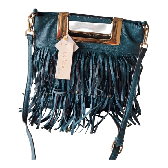 Le Miel Fringe Crossbody Bag Blue Women Cluch Detachable Strap Western Y2k New - Picture 4 of 16